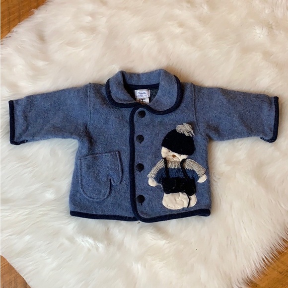 Ornella blue wool baby jacket with teddy bear Size 12 Months Made in Italy - Picture 5 of 9